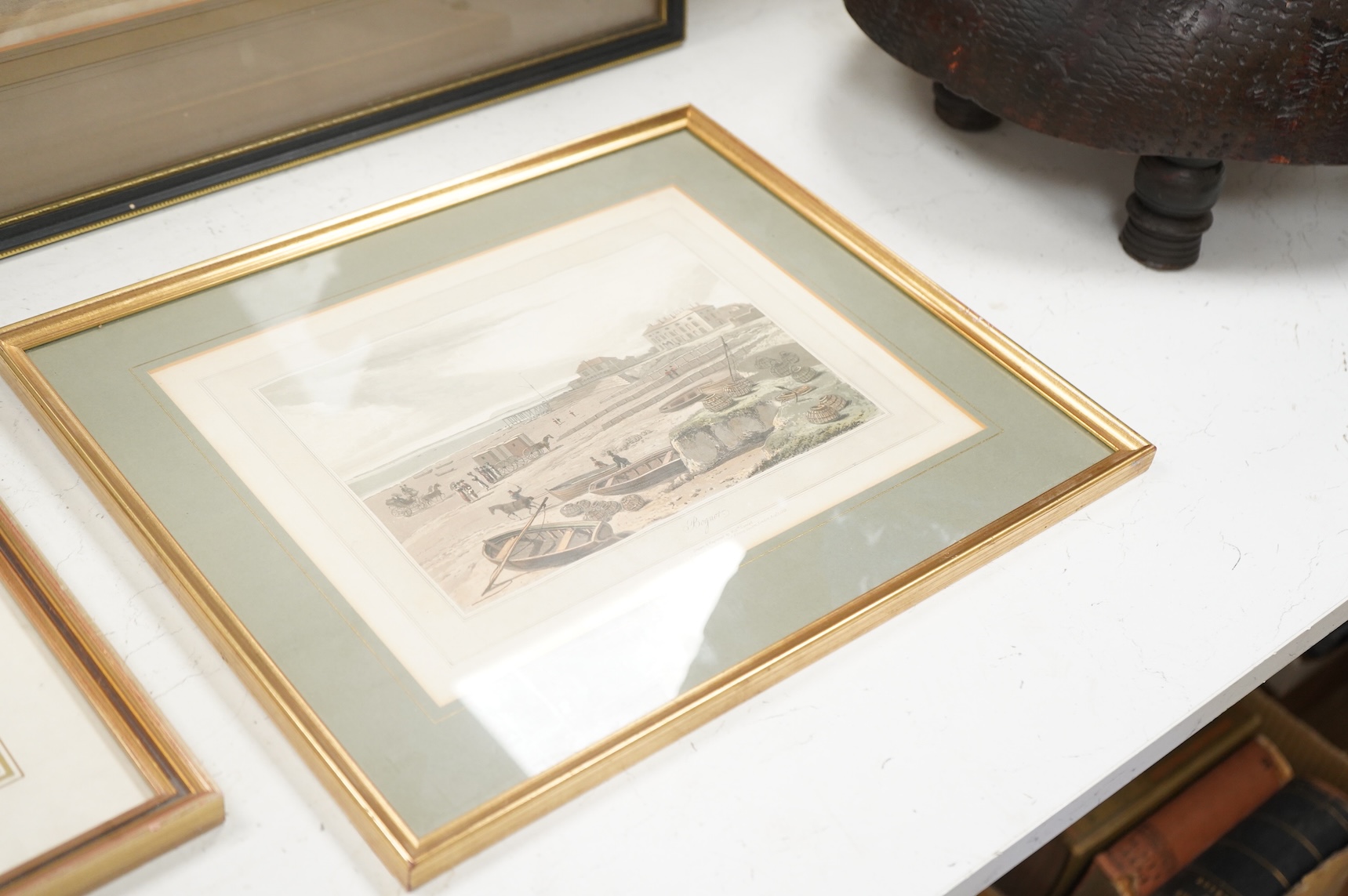 A collection of 19th century and later prints, some Brighton interest to include: Summer's evening at the Royal Marine Library, Brighton, The Lanes and other views of Worthing, Hastings and near Beachy Head, largest 35 x